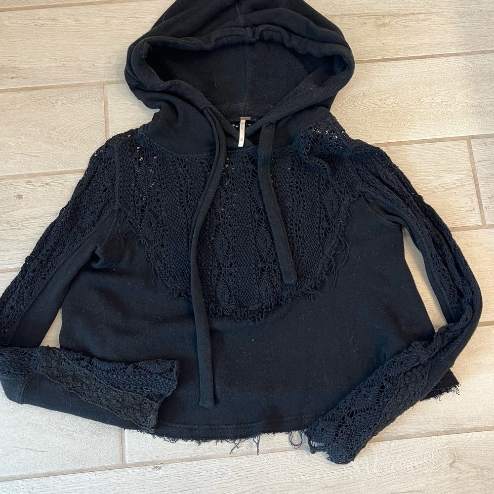 Black Lace Hoodie Top